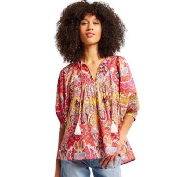 Mille Tops - Mille Thalia Short Sleeve Peasant Top Zanzibar XS NWT Boho Chic Festival